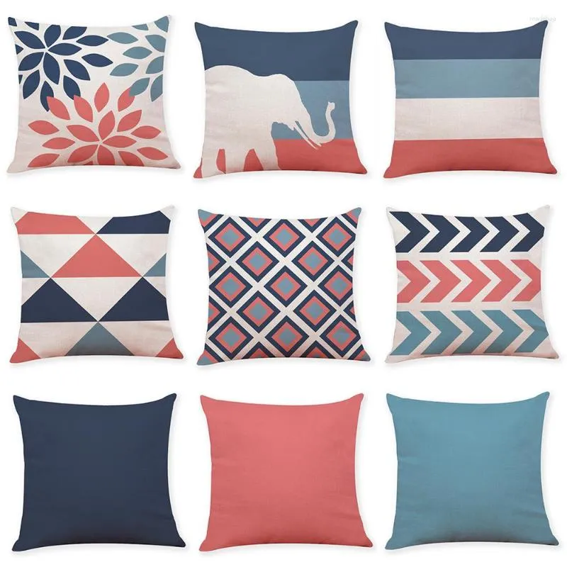 Pillow Blue Geometric Cotton Linen Covers 45x45cm Home Decorative Throw Pillowcases For Sofa Chair Car Free Ship