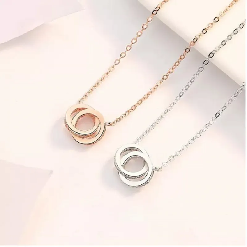 Klassisk högutgåva Designhänge Love Necklace For Women Girls Double Loop Charms 316L Titanium Steel Wedding Jewelry Collares SS