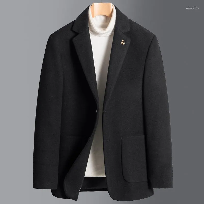 Costumes pour hommes Angleterre Style Hommes Bleu Gris Noir Cachemire Blazers Mâle Classique Laine Mélangée Costume Veste Col Encoché Tenues Automne Hiver