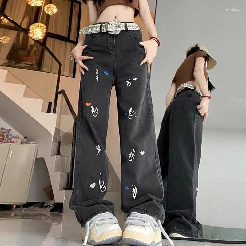 Women's Y2K E-Girl Jeans Casual Star Print Pants Classic Straight Leg  Trousers