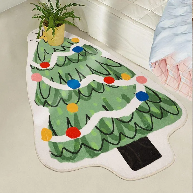 Mattor Cartoon Chirstmas Tree Door Mats för inomhus tjock fleece non slip sovrum sovrum mattor mattor hallgolvmatta entré dörrmatta