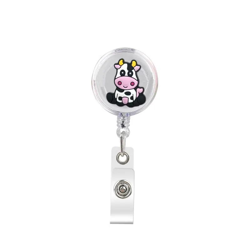 Business Card Files Cute Retractable Badge Holder Reel - Clip-On Name Tag With Belt Clip Id Reels For Office Workers Cows Doctors Nurs Otxai