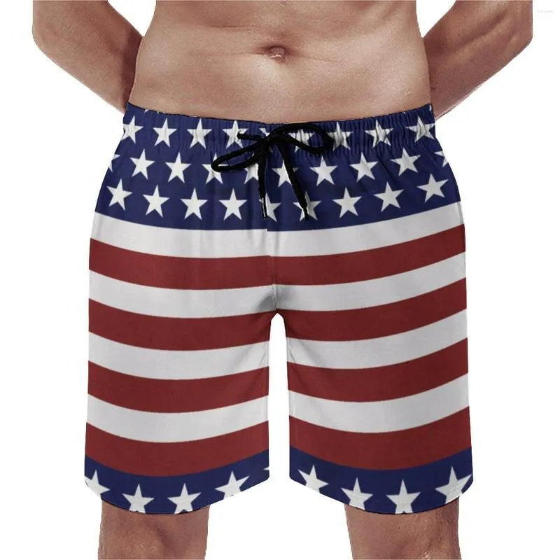 Herr shorts sommargymamerikanska flagga usa som kör patriotisk 4 juli Amerika stolthet design strand avslappnad snabbtorkning badstammar