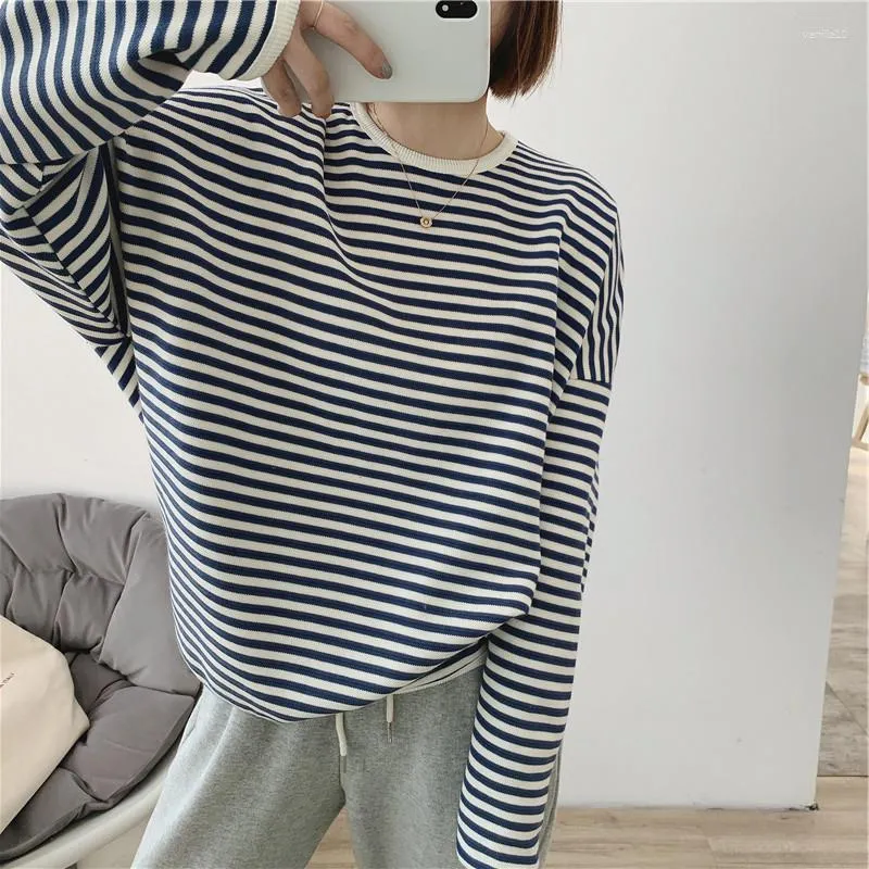 Damenpullover 2023 Herbst Casual Gestreifte Pullover Frauen Gestrickte Baumwolle Sweatshirts Weibliche Lange Ärmel Lose Tops T-shirt Jumper S13