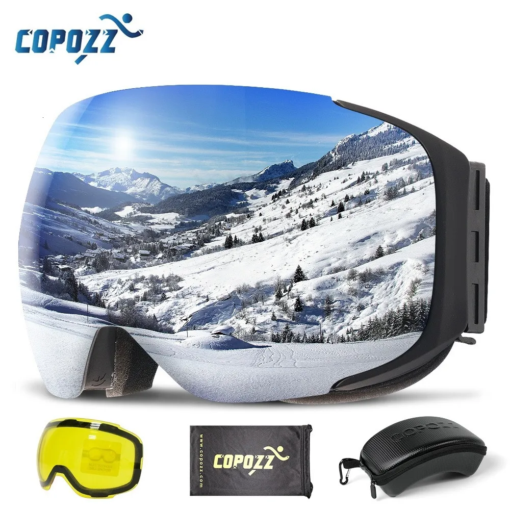 Kayak Goggles Copozz Manyetik Kayak Goggles 2s hızlı değişen lens ve kasa seti UV400 Koruma Koruma Karşıtı Snowboard Kayak Gözlükleri Erkekler için 230922