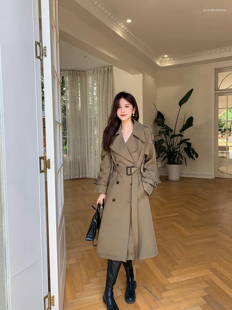 Cappotto Trench da donna 2023 Autunno Inverno Stile coreano Elegante giacca a vento lunga allentata Office Lady Solid Street Cappotto casual