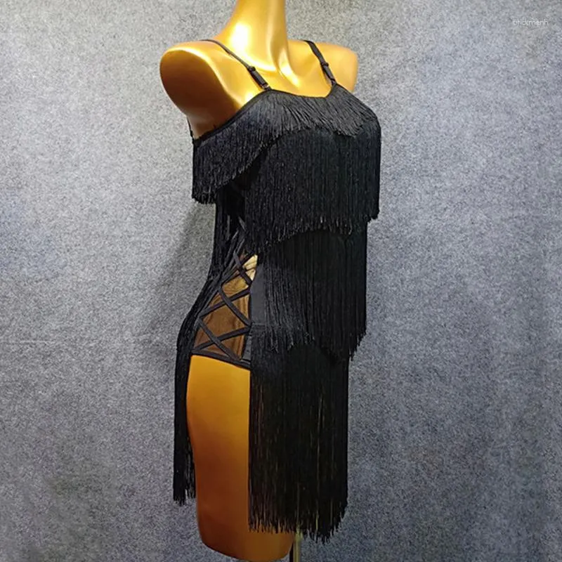 Stage noszenie kobiet łacińska sukienka taneczna kostium czarny flowon flamengo vestido flecos rumba/chacha dorosły sukienki VDB458