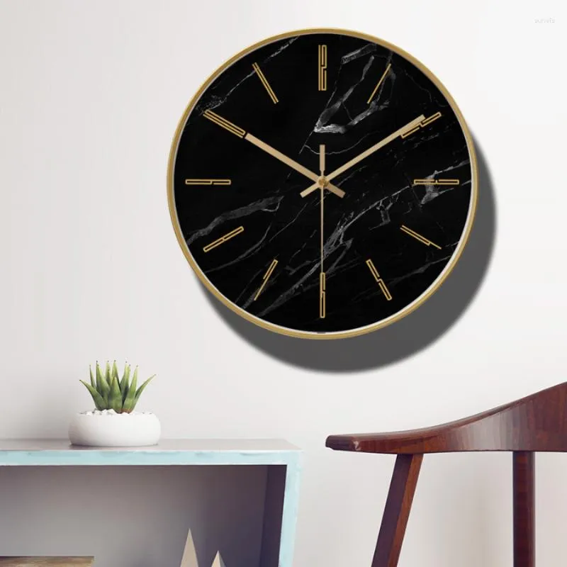 Orologi da parete Orologio da soggiorno Orologio da casa al quarzo Elegante decorazione classica Aghi Oro rotondo Nero Moderno Silenzioso Saat Decor