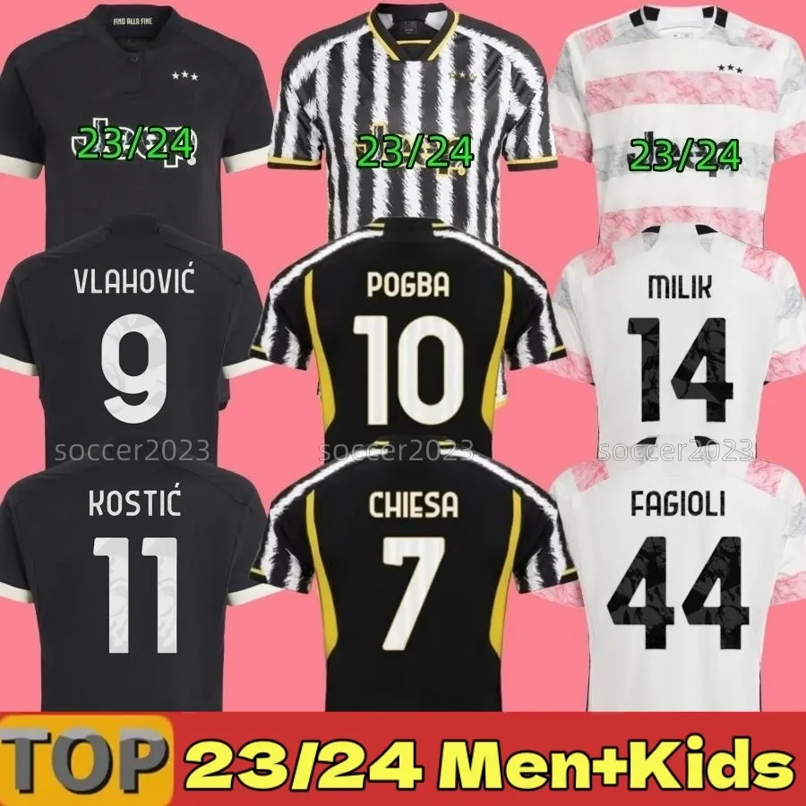 23 24 유벤투스 축구 유니폼 Fagioli di Maria Milik 22 2023 2024 팬 플레이어 Chiesa McKennie Vlahovic Pogba Vlahovic Red Cuadrado Kaio Jorge Mens Kids Kit S-2XL 44#