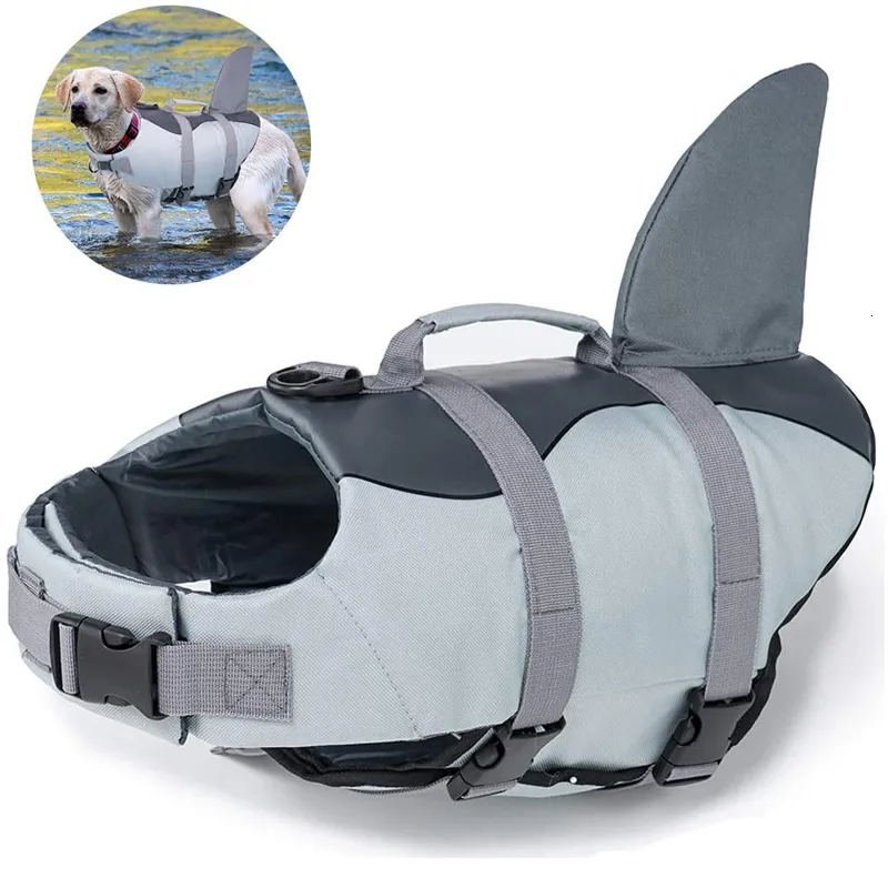 Hundkläder Life Jacket Ripstop Lifesaver Shark Vests With Rescue Handle Pet Safety Swimsuit For Pool Pool Beach Boating 230901