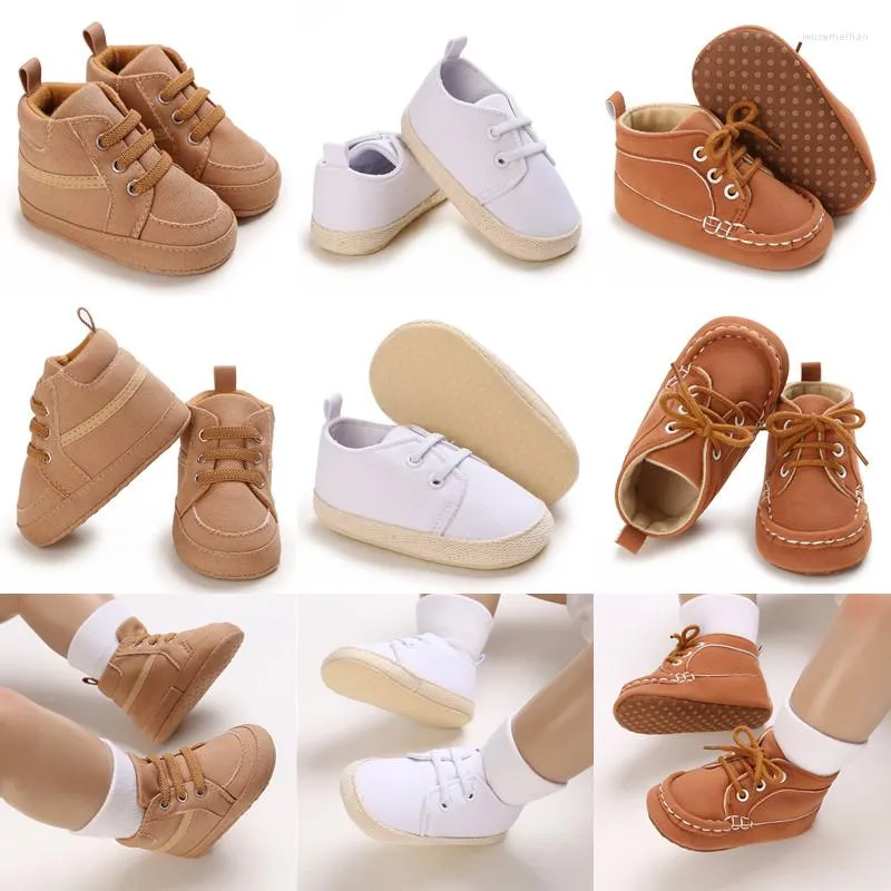 Premiers marcheurs 0-18M Mode Né Bébé Chaussures Garçon Fille Classique Sport Semelle Souple PU Cuir Walker Baskets Casual Blanc Baptême