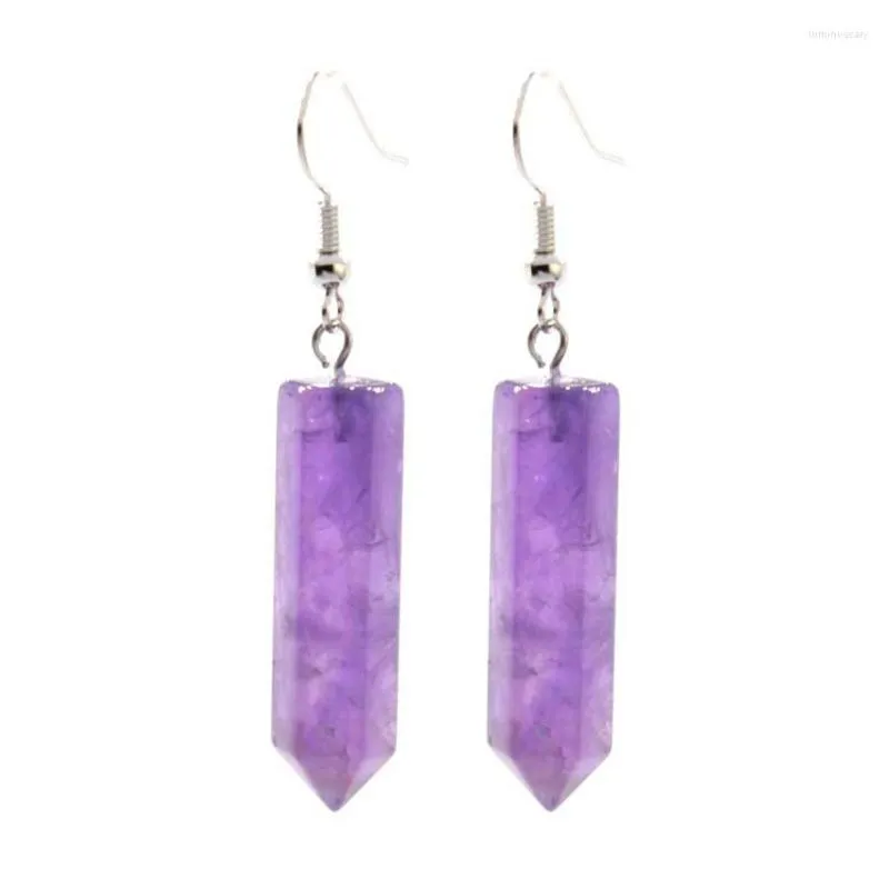 Boucles d'oreilles pendantes KFT cristal naturel hexagone prisme Rose Quartz améthyste Fluorite pierre crochet femmes filles boucle d'oreille bijoux