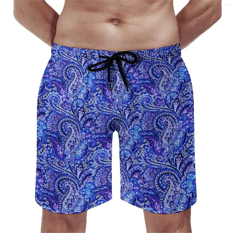 Pantaloncini da uomo Vibrant Blue Paisley Gym Summer Retro Print Surf Beach Comodo costume da bagno alla moda taglie forti