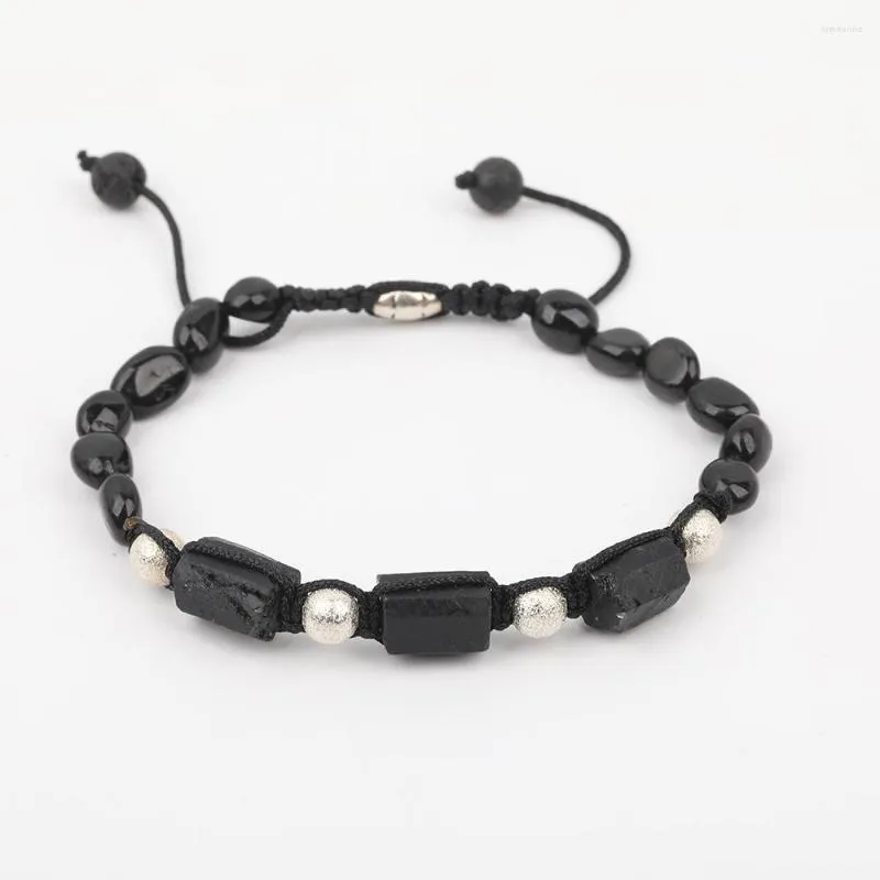 Bracelets de charme 10 pièces/lot naturel noir Tourmaline pierre grosse puce perles cordon noué réglable Bracelet bijoux N0569JBI