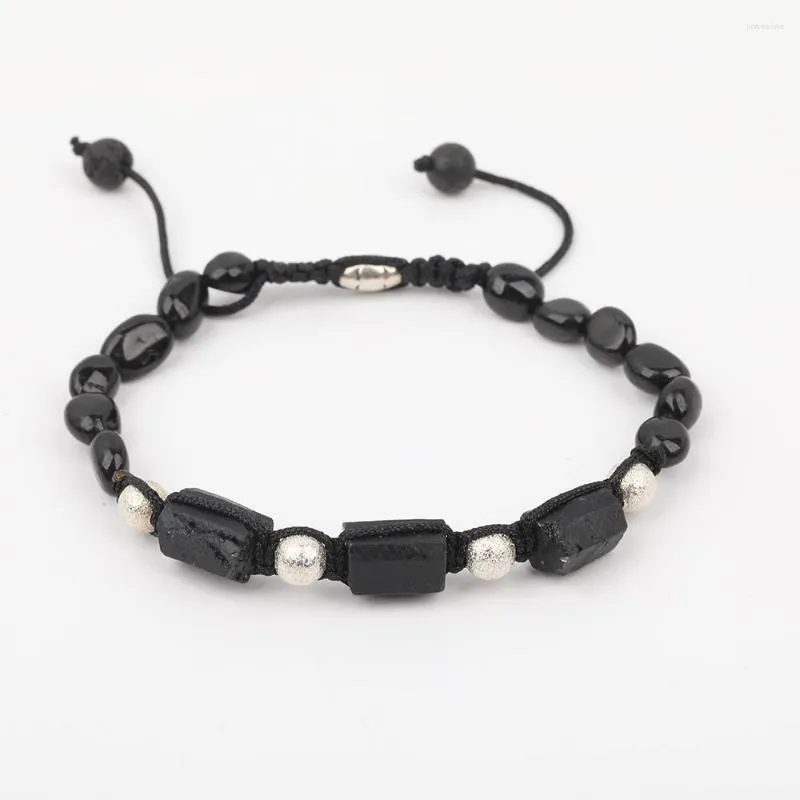 Charme Pulseiras 10 Pçs/lote Natural Turmalina Negra Pedra Chunky Chip Beads Cord Atado Pulseira Ajustável Jóias N0569JBI