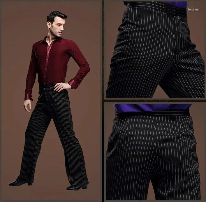 Stage Wear Deux styles Pantalons latins pour hommes à rayures noires pour hommes Pantalons pour hommes de danse de salon Cha Rumba Samba