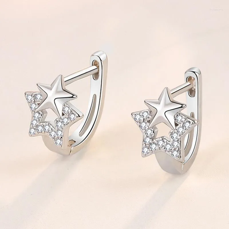 Stud Earrings Arrival 925 Silver Needle Stackable Star Hollown-out Five Pointed Crystal Zircon For Girls Jewelry