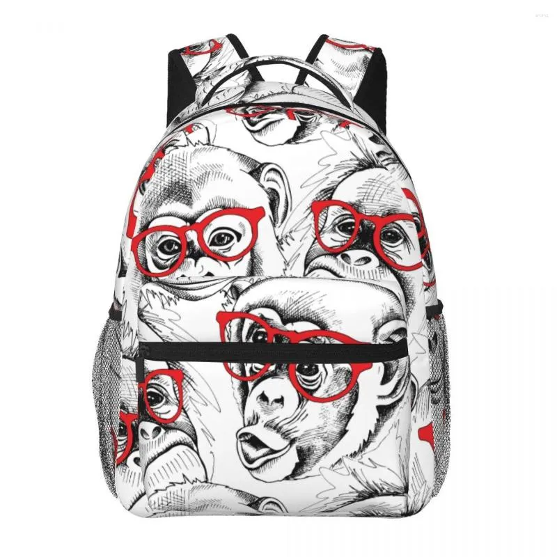 Backpack Monkey Portraits In Red Glasses Image Women Men Large Capacity Outdoor Travel Bag Casual