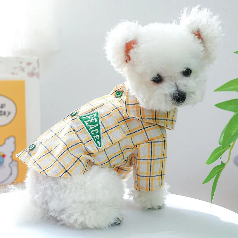犬のアパレルイエローグリーン格子縞のシャツ服子犬カワイイファッションレトロスモールドッグ服猫夏の薄パーティーペットアイテム卸売