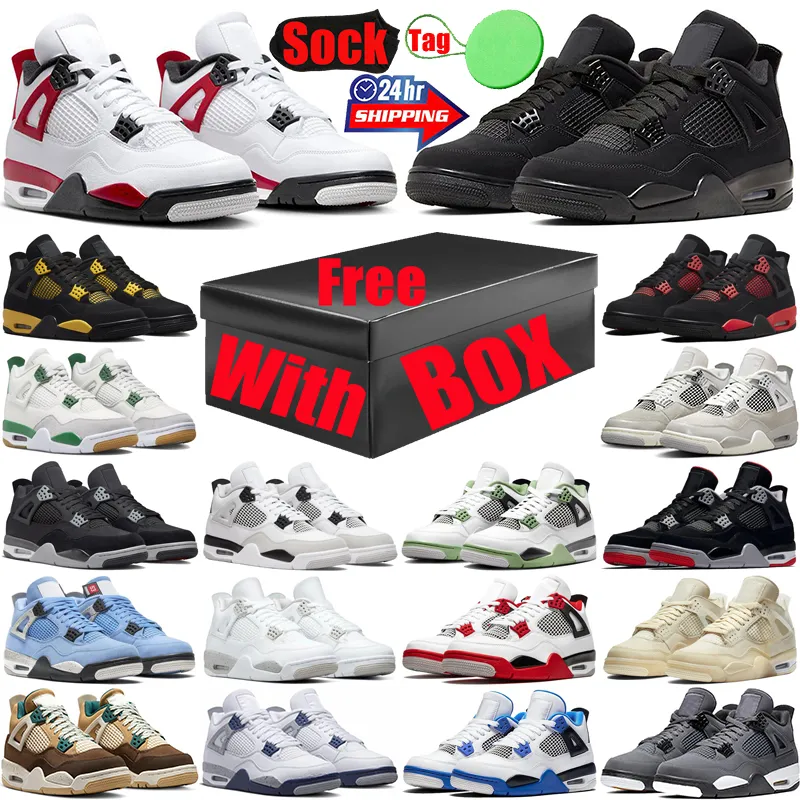 With box Pine Green 4 4s basketball shoes for mens womens shoes Military Black Cat Thunder Canvas UNC Sail Bred men trainers sneakers
