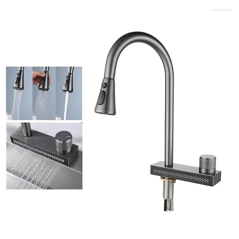 Kitchen Faucets Waterfall Faucet 304 Stainless Steel And Cold Rainfall Sink Water Taps Pull Out Spray