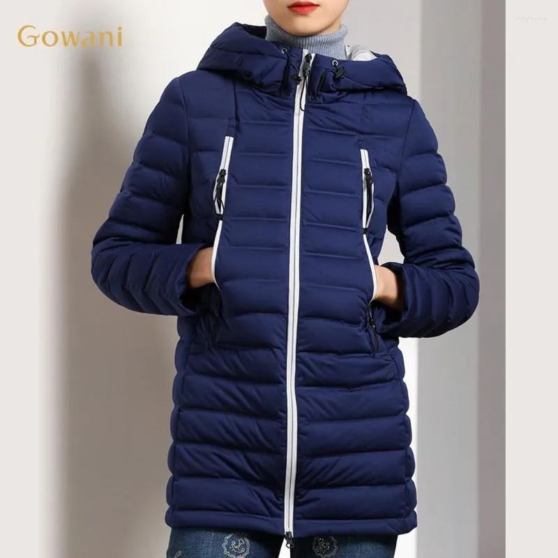 Feminino para baixo gowani esportes com capuz azul real inverno feminino curto puffer jaqueta casaco