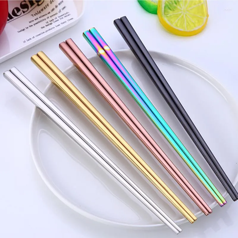 Chopsticks 1pairs Stainless Steel Sushi Grade Chinese Silver Metal Chopstick Reusable Chop Stick Kitchen Tools