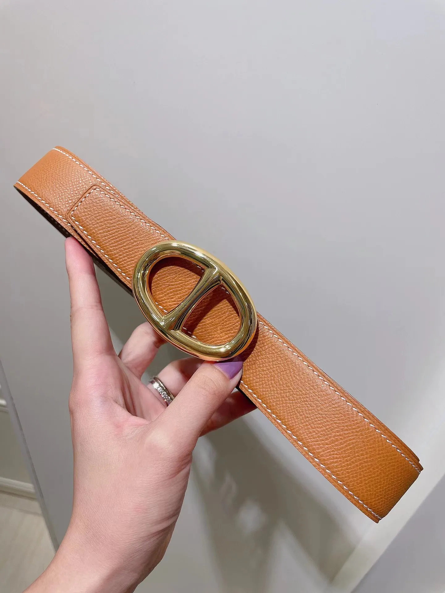 Genuine Suede Belt with Gold Buckle, Size Small, 1.5in Width Snap On Cowhide Full Grain Stitching-Edged Leather Belt with  main image 3