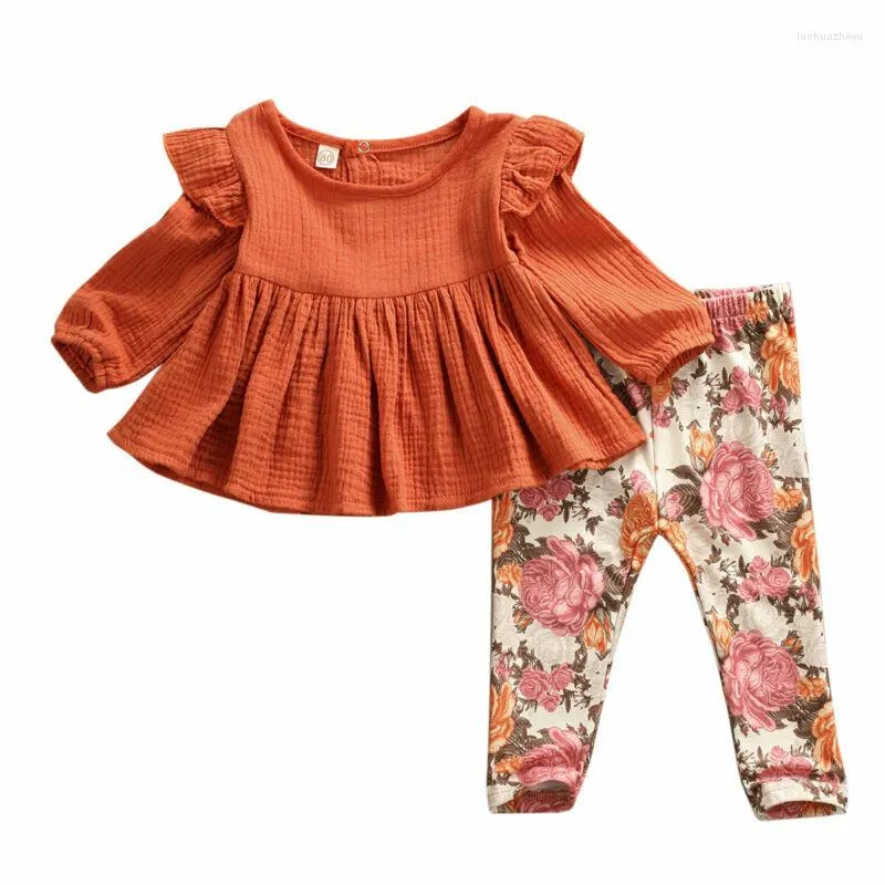 Kleidung Sets 2 stücke Geboren Baby Mädchen Kleidung Rüschen Langarm T-shirt Top Blumen Druck Hosen Leggings Outfits