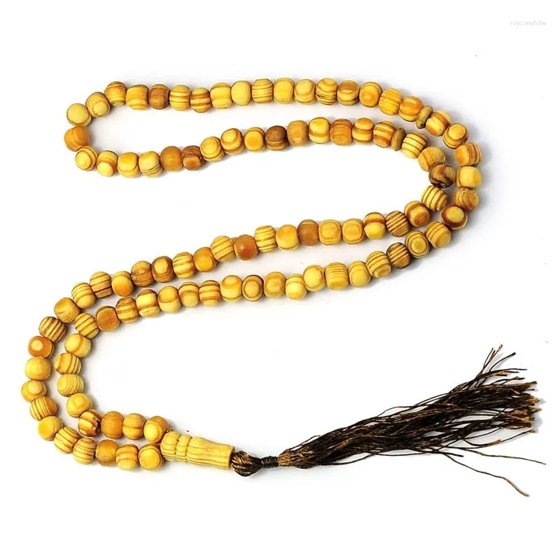 Charm Bracelets 99-Bead Tasbih Prayer Beads Muslim Rosary Natural Wooden Tassel Chain Drop