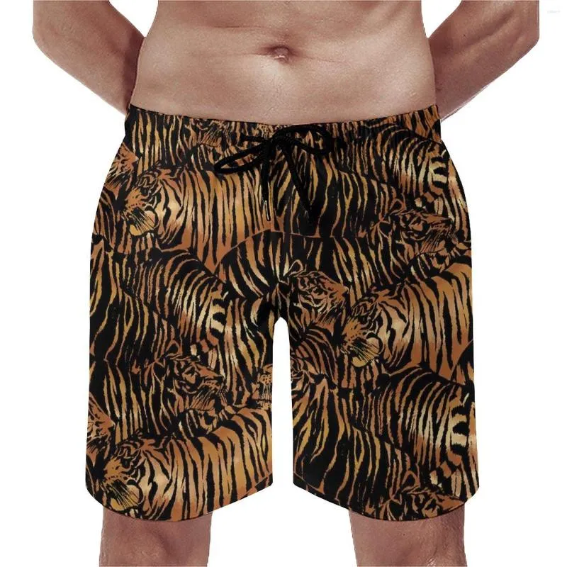 Short de bain pour hommes, imprimé tigre abstrait, décontracté, imprimé à rayures, vêtements de sport confortables, grande taille, plage