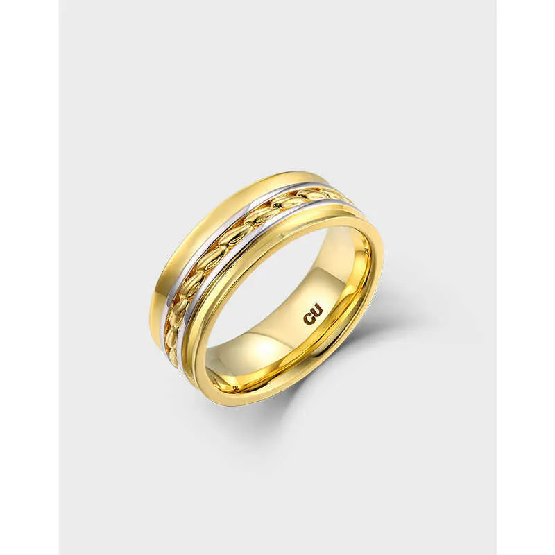 Grace Rice Rich Lucky Anillo de plata de ley 925 dorado grueso y grueso estilo unisex para hombres