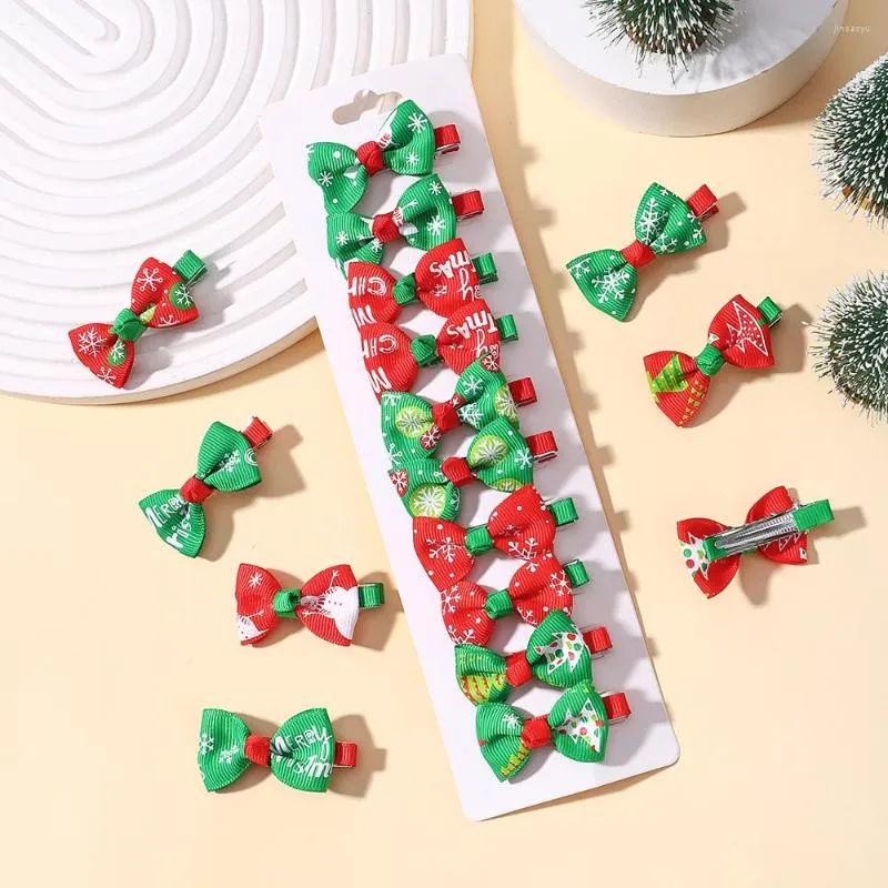 Acessórios de cabelo 10 Pçs/lote Anos de Natal Arcos Clipe para Bebê Menina Mini Fita Hairpin Decorações Suprimentos