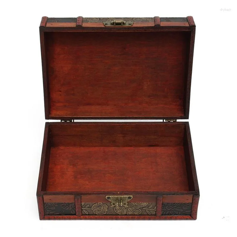 Torebki biżuterii 2x duże dekoracyjne blokady bibelotu ręcznie robione vintage drewniane pudełko na prezent