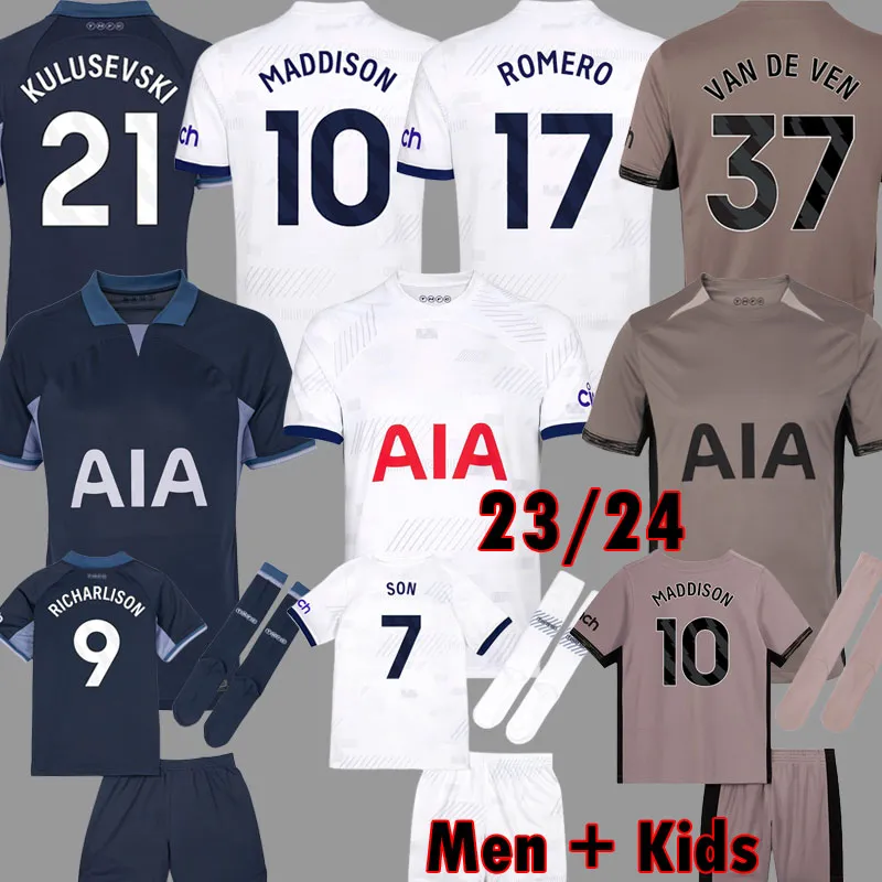 23 24息子サッカージャージーリチャリソンクルセフスキーペリシックペドロサー2023 2024 HOJBJERG MADDISON BISSOUMA TOTTENAMシャツブルーロメロメン女性キッズ装備セットセット