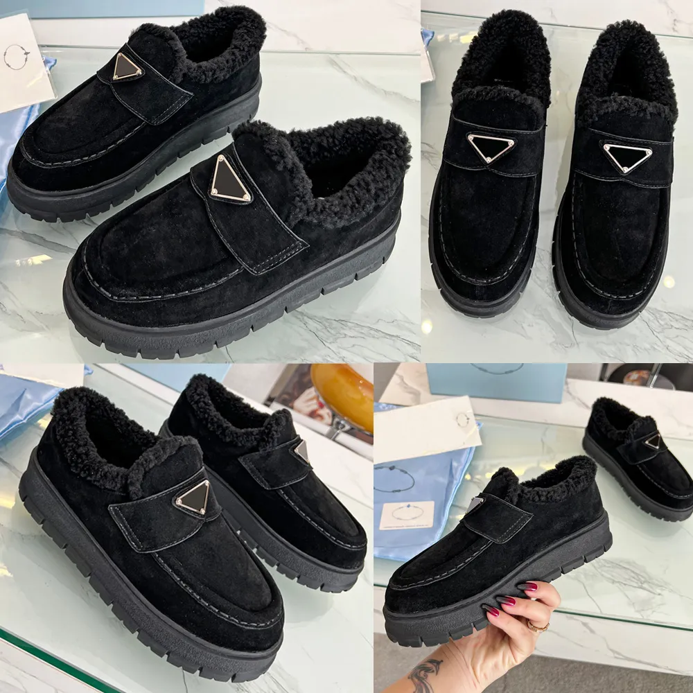 Slip on alte in pelle scamosciata Nero 1D245N Fodera in montone triangolo in metallo smaltato boots Suola in gomma Bottines chaudes et confortables Snow Boots doublure en laine 34 42