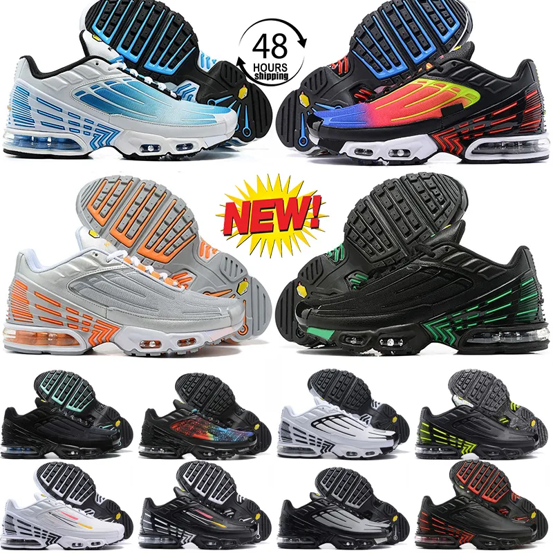 Skor utomhusskor Sandaler TN Plus 3 Running Tuned III Unity Laser Blue Purple Gold Triple White Black Ghost Green Aqua Tnplus TN3 Obsidian Big Size Sneakers TNS