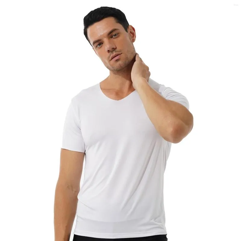 Men's T Shirts Men Streetwear Solid Color V Neck Short Sleeve T-shirt Classic Casual Tank Top Stretchy Slim Fit Fitness Sport Undershirt