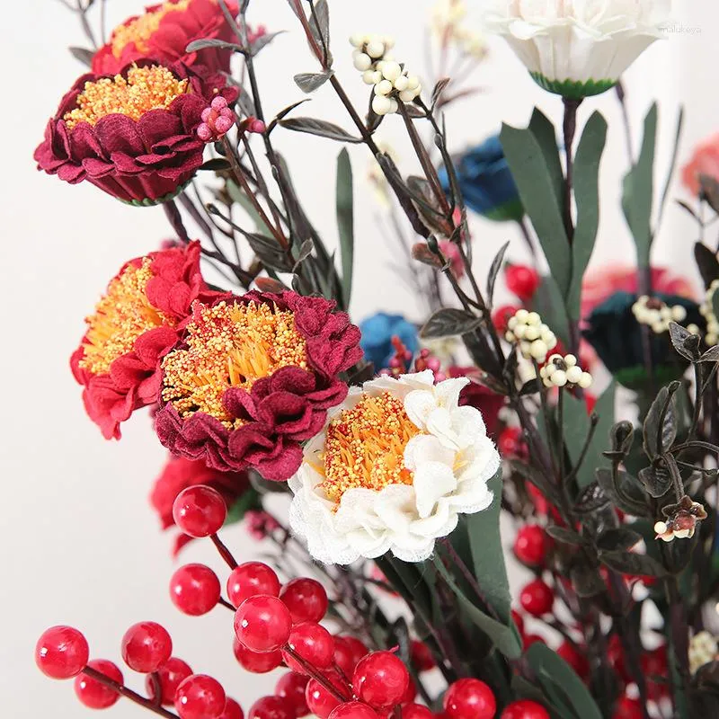 装飾的な花3ヘッド秋のボールchrysanthemum with Red Berry Flower Branch DIY Home Wedding Party Decoration Fake Plants