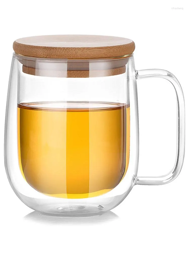 Verres à vin Double verre Transparent, tasse à café Pyrex avec couvercle, service à thé domestique, jus de lait, fournitures de cuisine 250ml-350ml