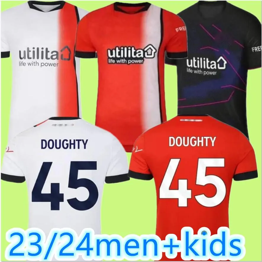 2023 Luton Town Soccer Jerseys Kids Kit Home Goleiro Treinamento 23 24 Camisa de Futebol Fan Player Versão Maillot Foot Morris Woodrow Adebayo Burke Campbell 888