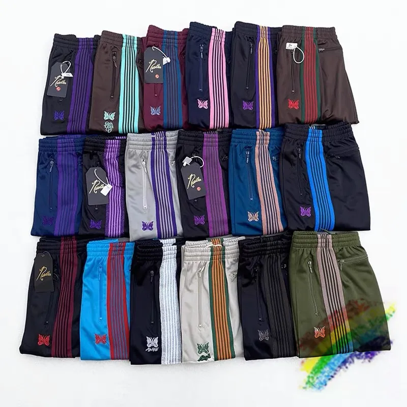 Men's Pants AWGE Needles Sweatpants Men Women 1 1 Top Quality Embroidered Butterfly Stripe Needles Pants Trousers 230901