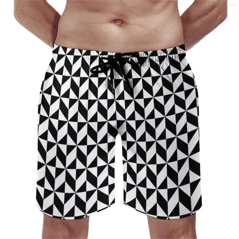 Men's Shorts Abstract Geometry Board Black And White Casual Beach Men Custom Sports Quick Dry Swimming Trunks Birthday Gift