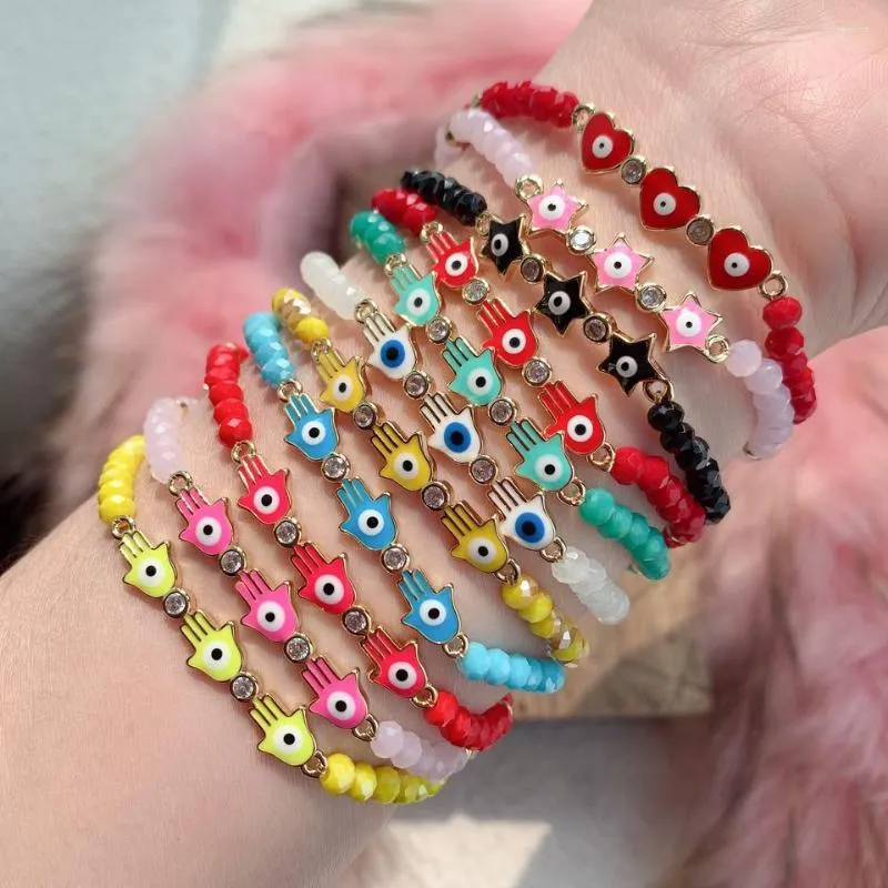Bracelets de charme 10pcs perles de verre cristal multi couleur émail à la main bracelet oeil bleu cz femmes mode pour l'été