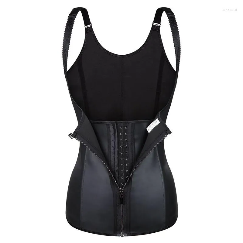 Dameshoeders massieve zwarte latex body shaper vest vrouwen slanken korset taille trainer cinchers corrigerende ondergoed slanke shapewear ritssluiting