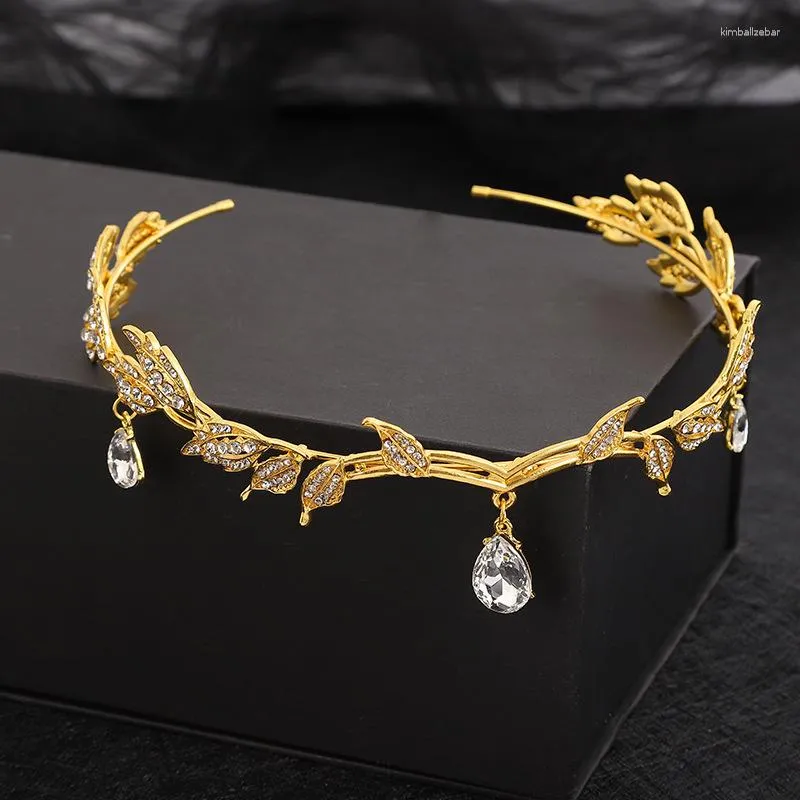 Pinces à cheveux de luxe couleur or front bandeau de mariée strass diadèmes femmes feuille cristal couronne tête cerceau bijoux de mariage accessoires