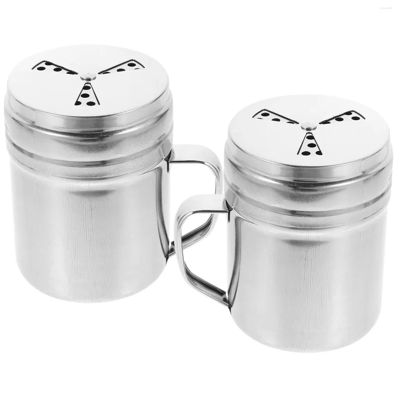 Set di stoviglie 2 pezzi Pepe Shaker Contenitori in acciaio inossidabile Barattoli di sale per condimenti Dispenser nero per accessori da cucina