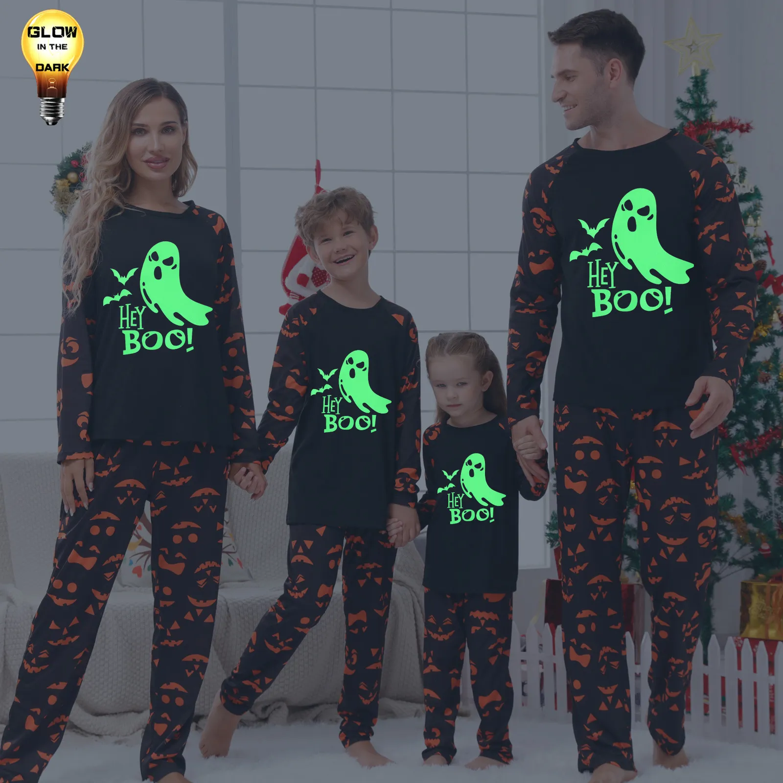 Familjmatchande kläder Glöd i Dark Halloween Familj som matchar pyjamas Set Mommy and Me PJS kläder Father Mother Children Baby Sleepwear Outfits 230901