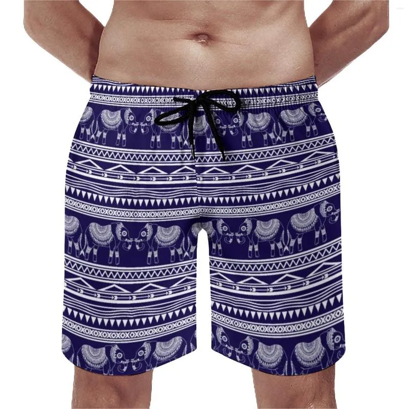 Men's Shorts Blue Elephant Gym Retro Tribal Animal Hawaii Board Short Pants Printed Running Quick Dry Swimming Trunks Birthday Present