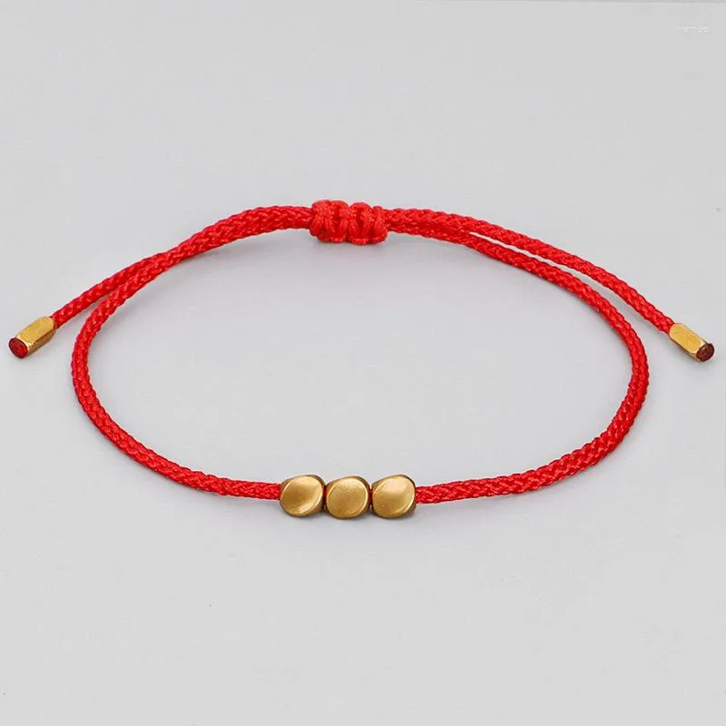 Link bransoletki ręcznie tkane czerwoną linę bransoletka retro nieregularne miedziane koraliki czarne pull BR1069